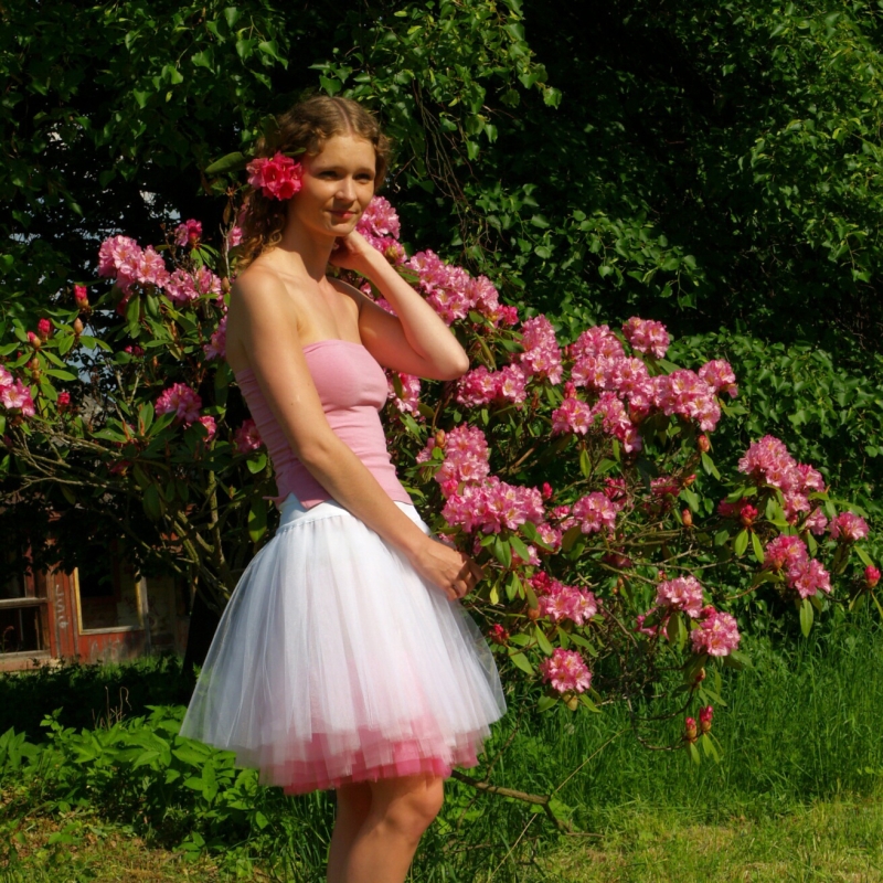 Bílo-růžová tylová sukně