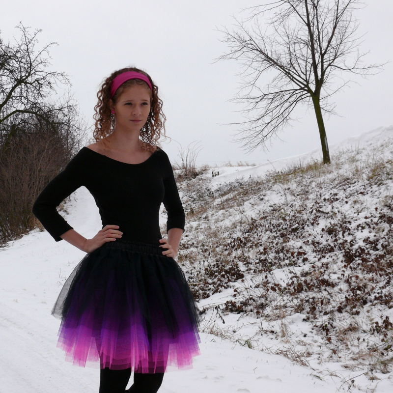 Černo-fialovo-růžová tylová sukně