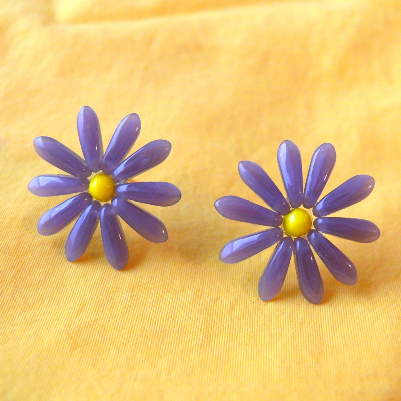 Retro náušnice fialové kytičky