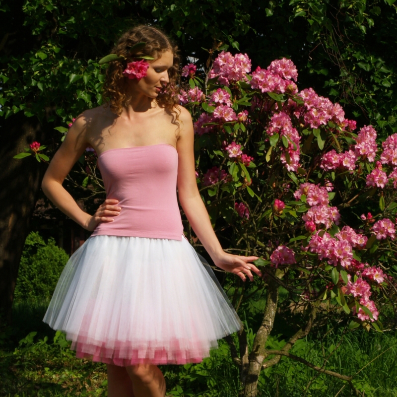 Bílo-růžová tylová sukně