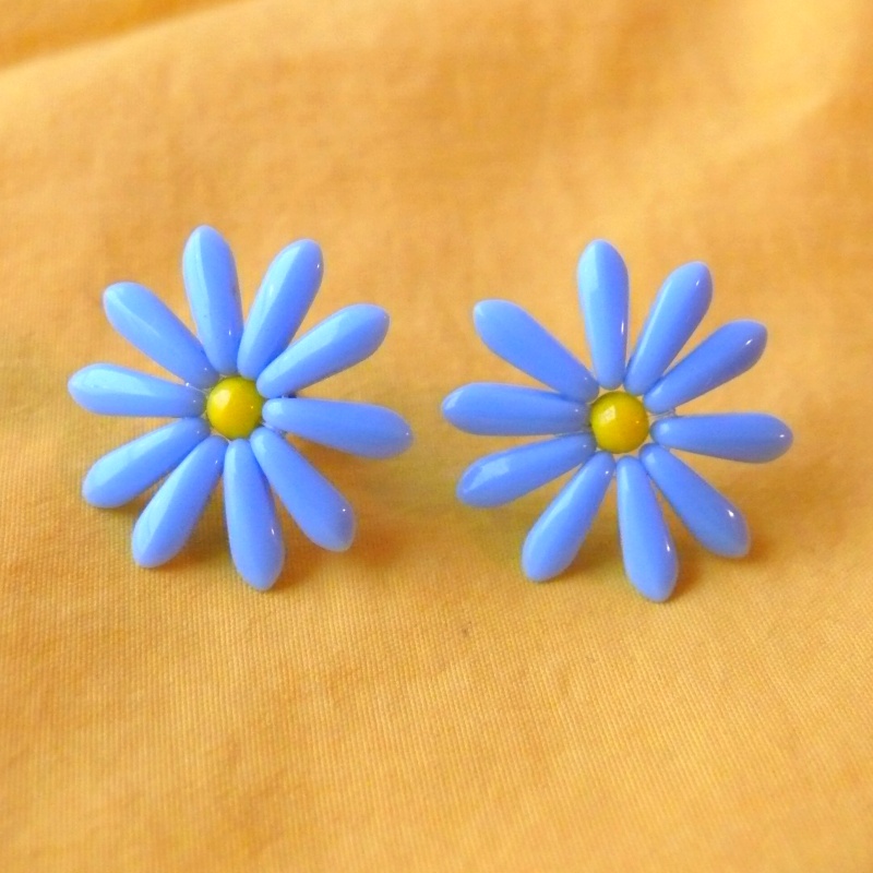 Retro náušnice modré kytičky