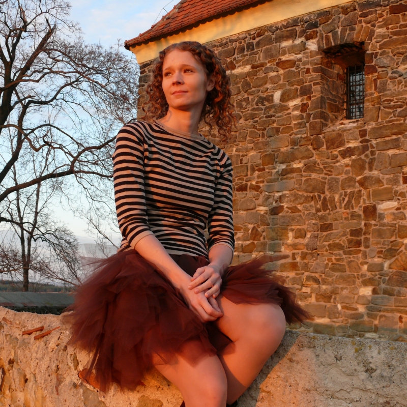 Hnědá tylová sukně-cípatá