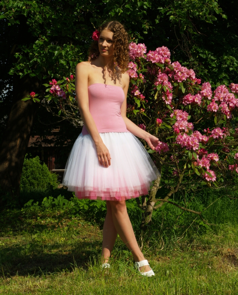 Bílo-růžová tylová sukně