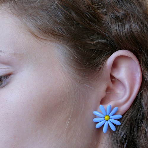 Retro náušnice modré kytičky