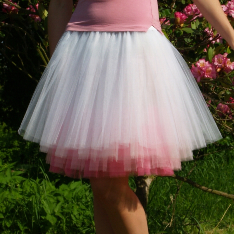 Bílo-růžová tylová sukně