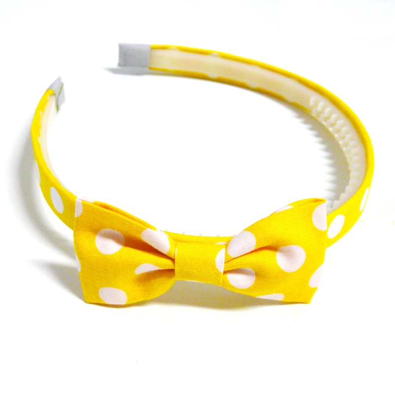 Žlutá puntíkovaná čelenka s mašlí - bavlna
