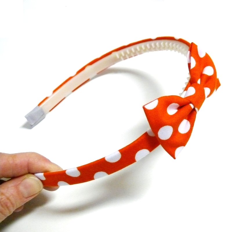 Oranžová puntíkovaná čelenka s mašlí - bavlna