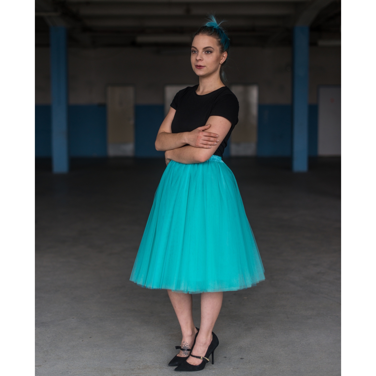 Mentolová tylová sukně