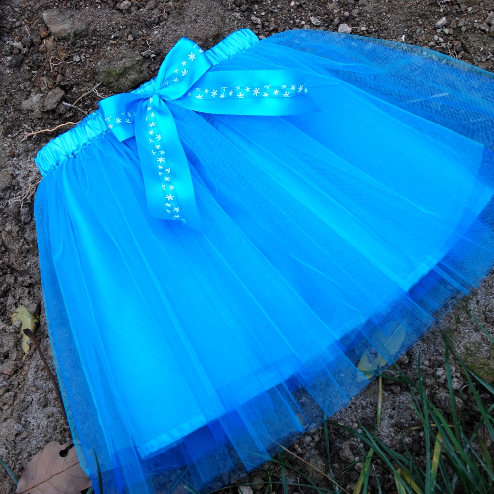 Tyrkysová tylová sukně s vločkami - dětská