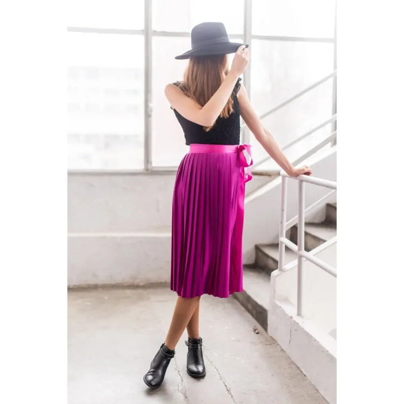 Fuchsiová zavinovací plisovaná sukně