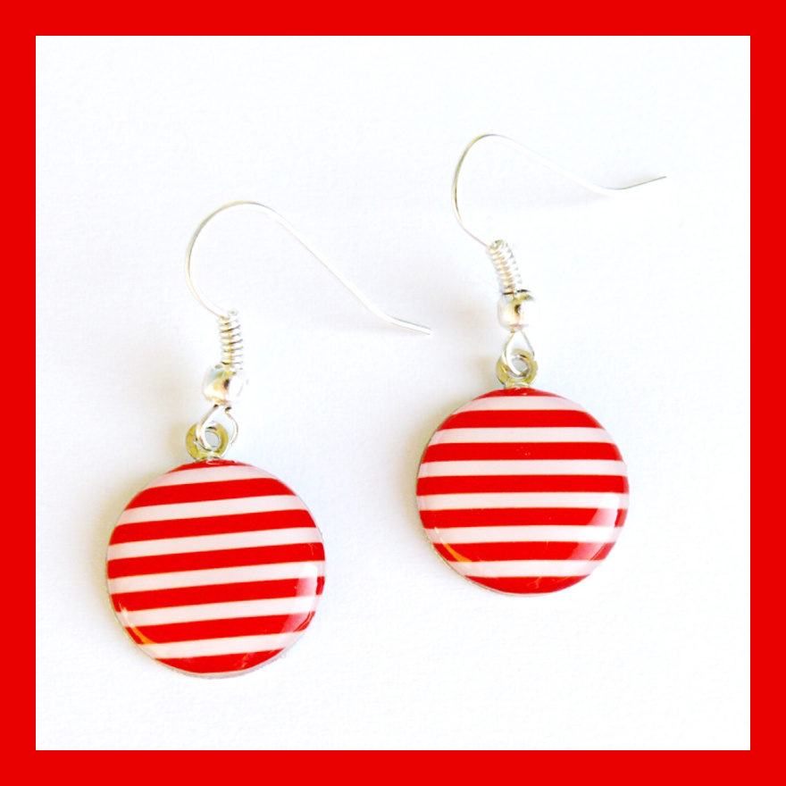 Červeno-bílé pruhované náušnice