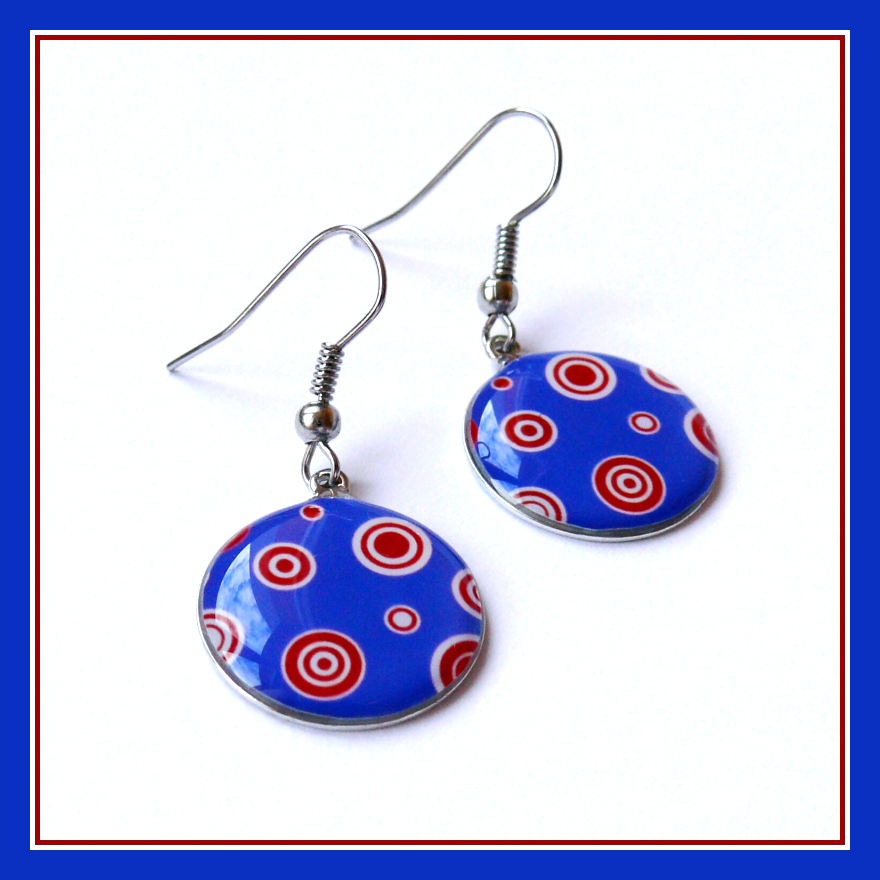 Náušnice s modro-červenými kruhy