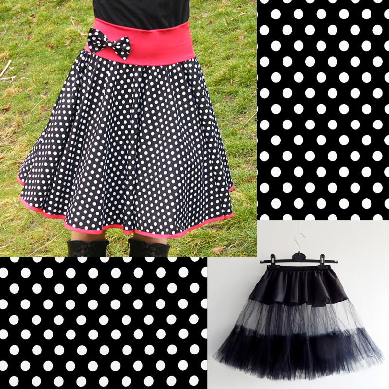 Černo-červená puntíkovaná sukně + jednoduchá černá spodnička