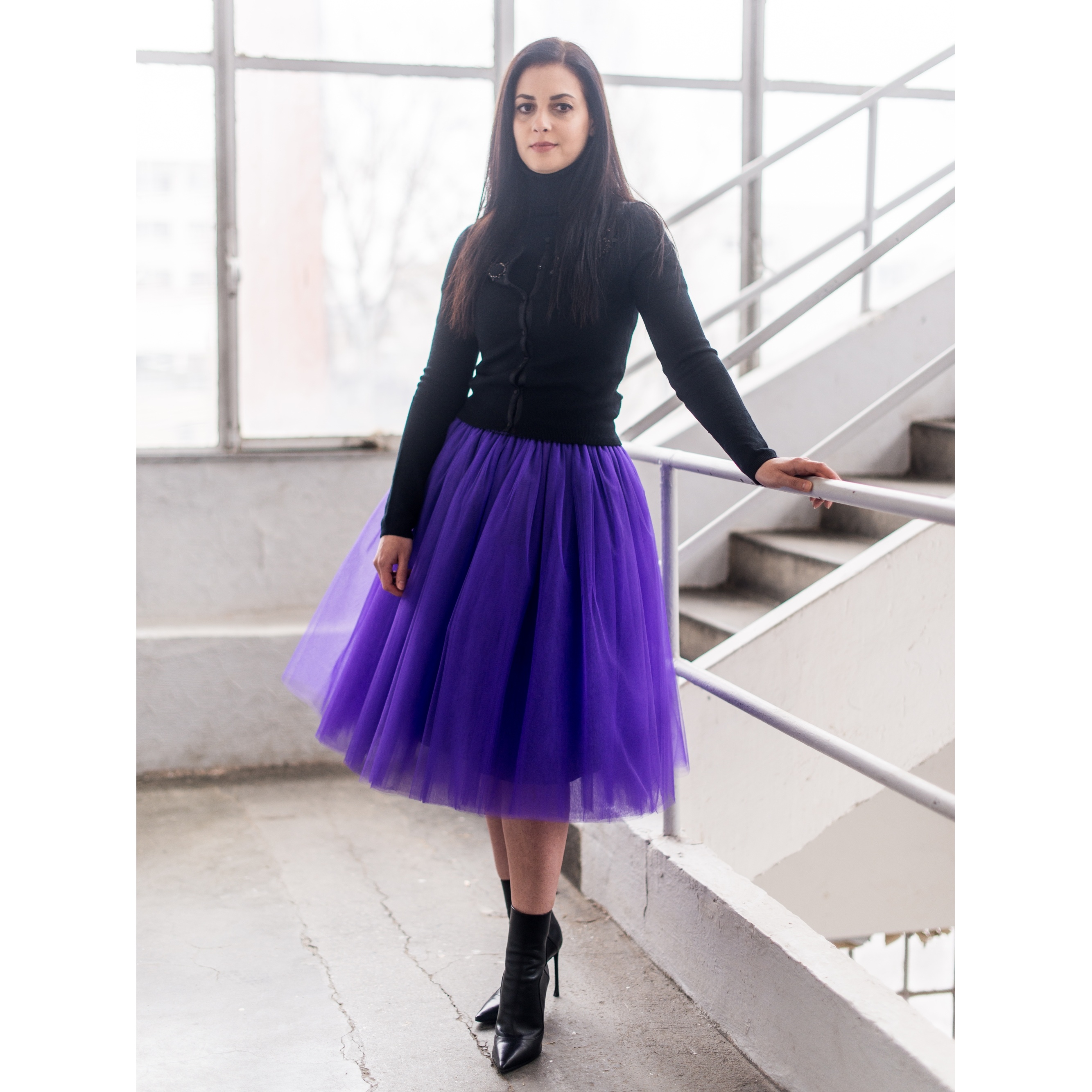 Fialová tylová sukně