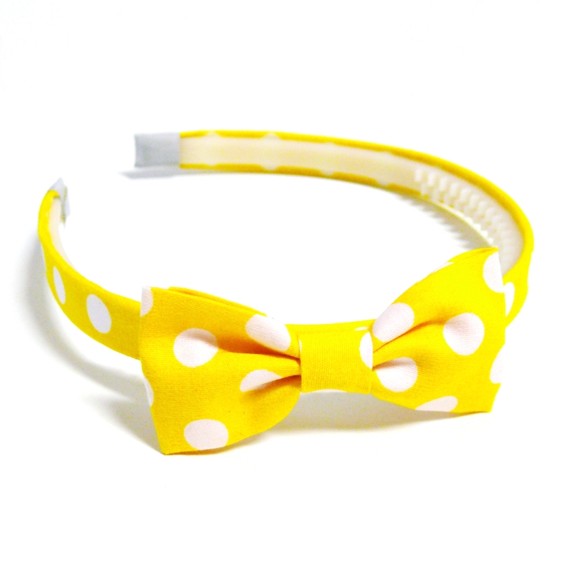 Žlutá puntíkovaná čelenka s mašlí - bavlna