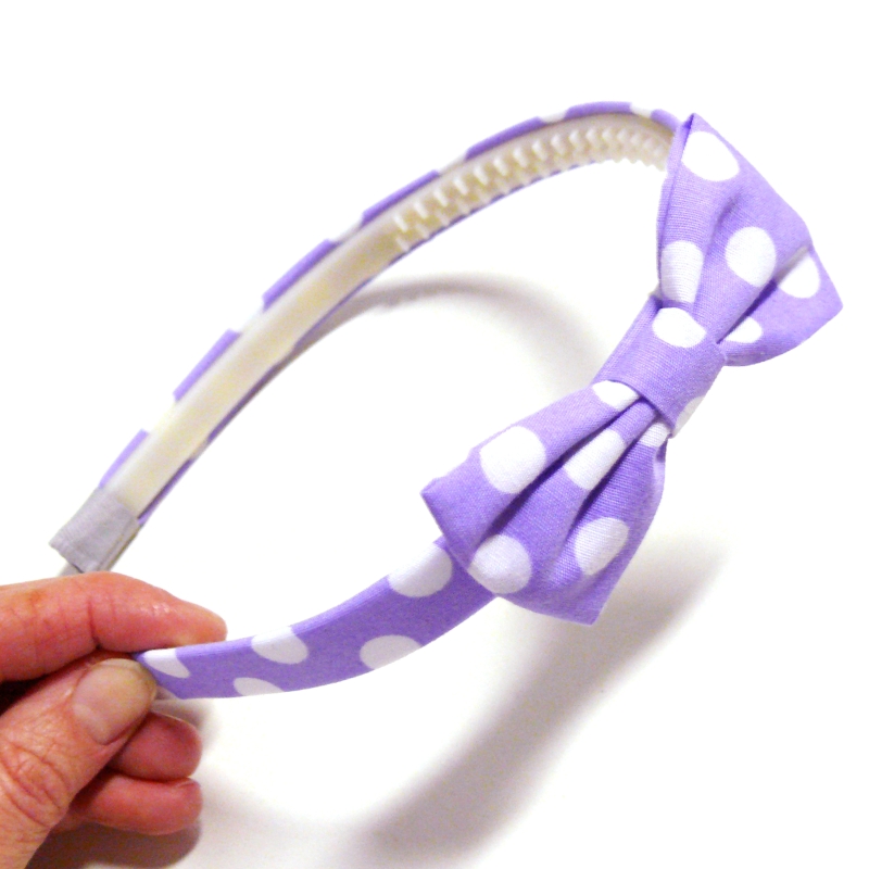 Světle fialová puntíkovaná čelenka s mašlí - bavlna