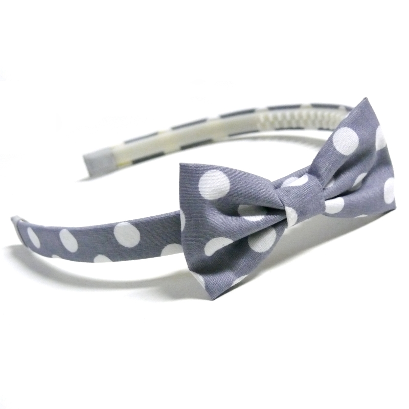 Šedá puntíkovaná čelenka s mašlí - bavlna