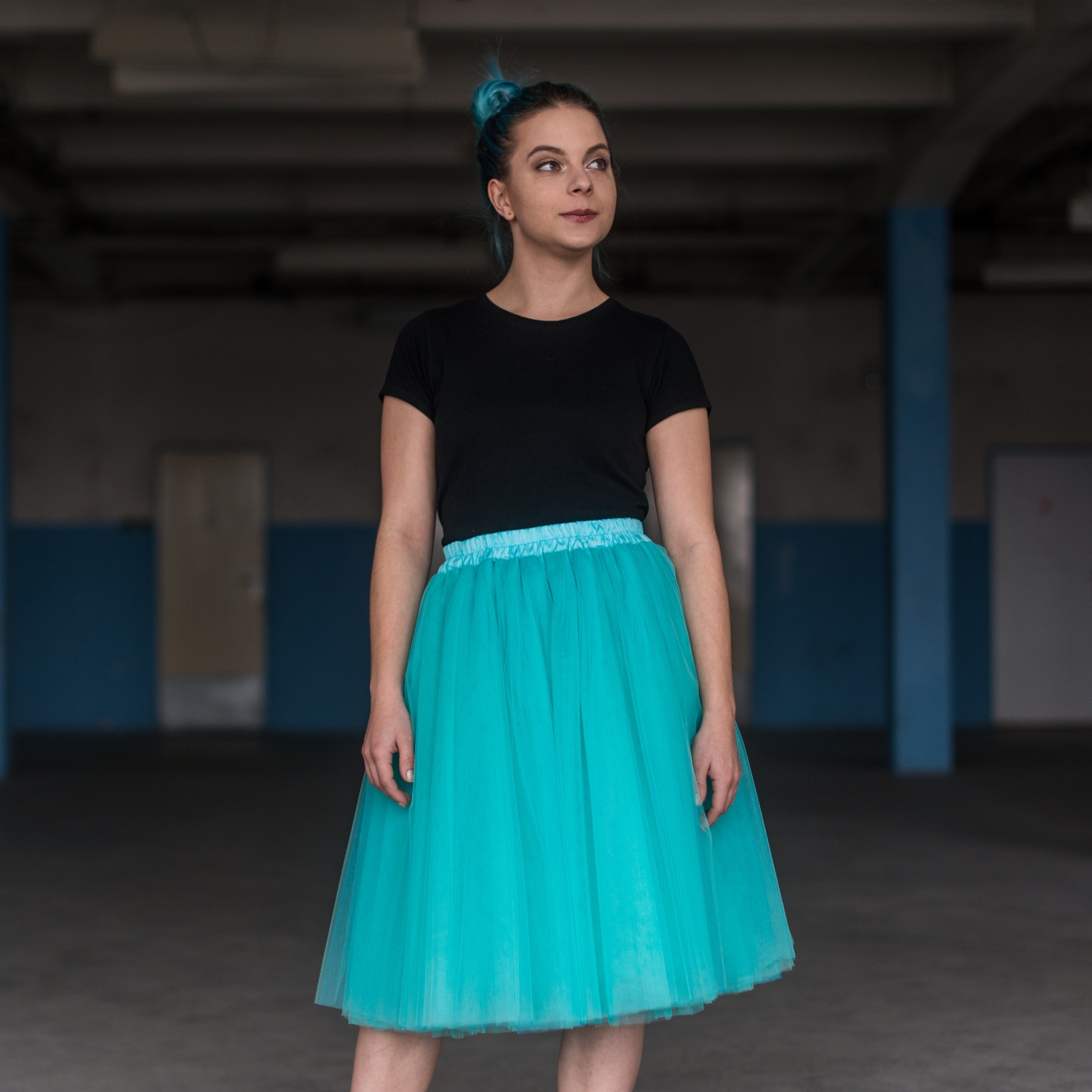 Mentolová tylová sukně