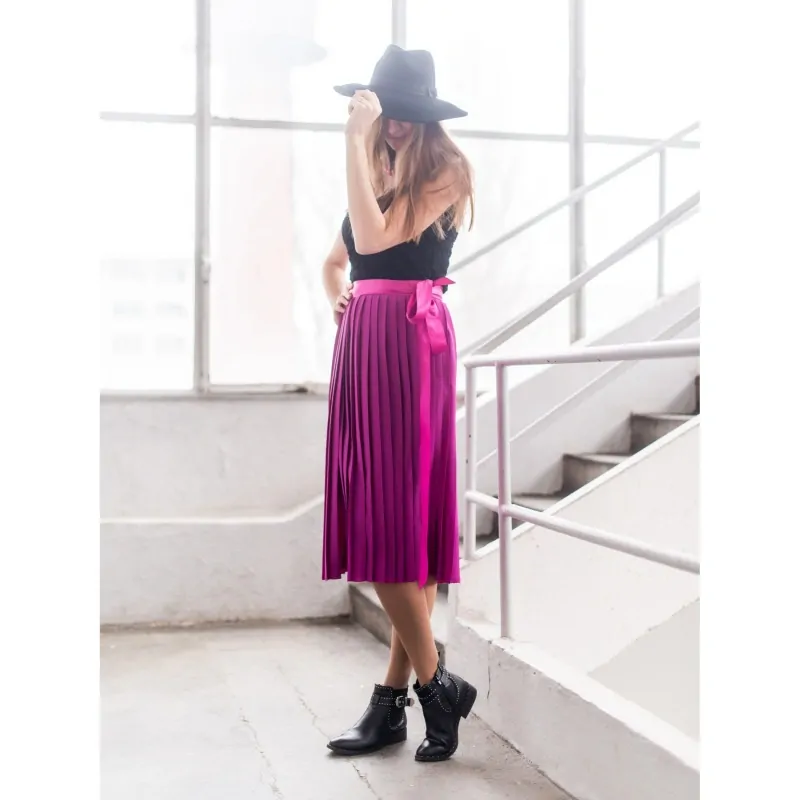 Fuchsiová zavinovací plisovaná sukně