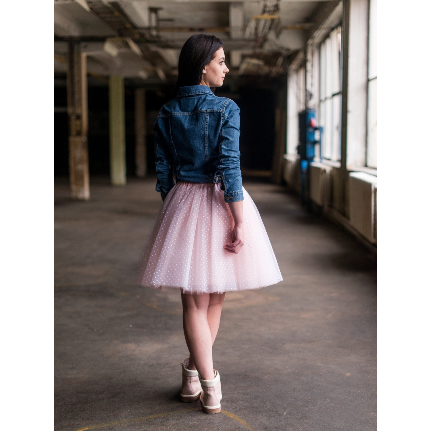 Růžová puntíkovaná tylová sukně