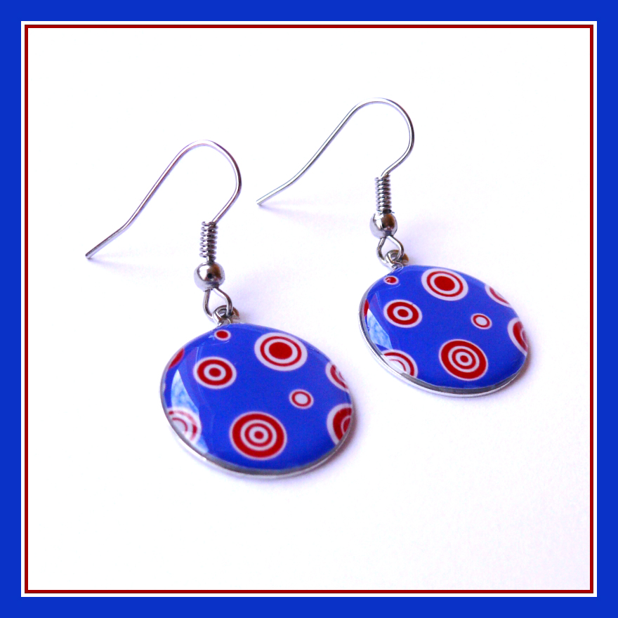 Náušnice s modro-červenými kruhy