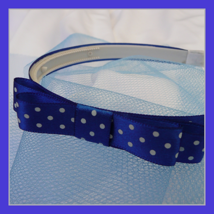 Královsky modrá puntíkovaná čelenka s mašlí