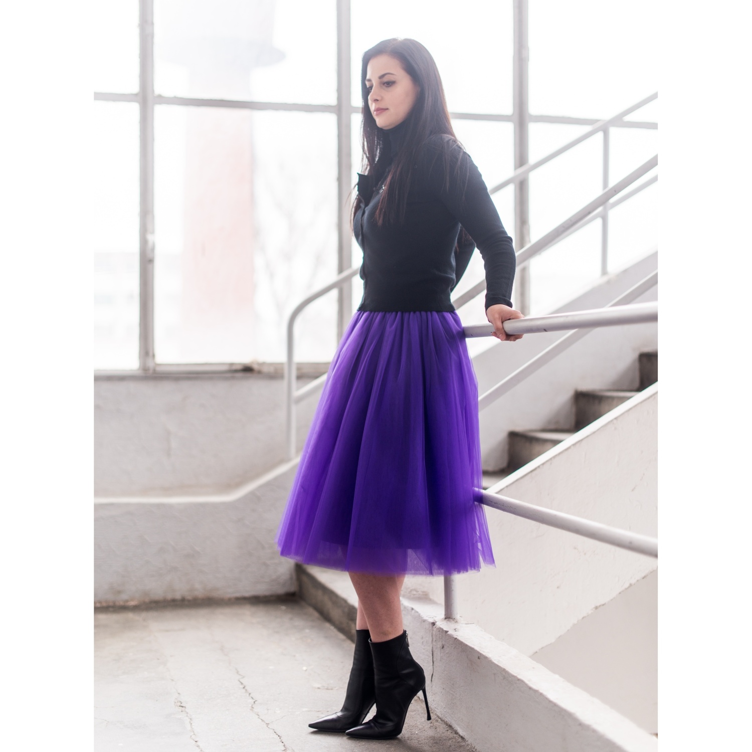 Fialová tylová sukně