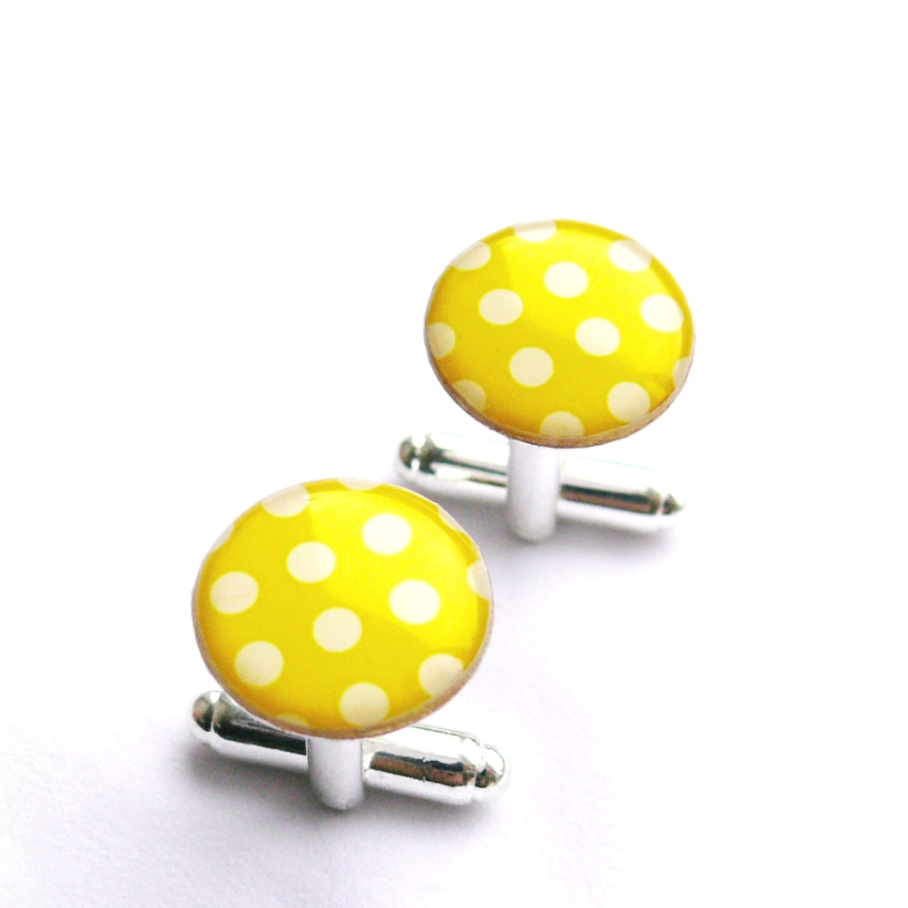 Manžetové knoflíčky žluté puntíkované