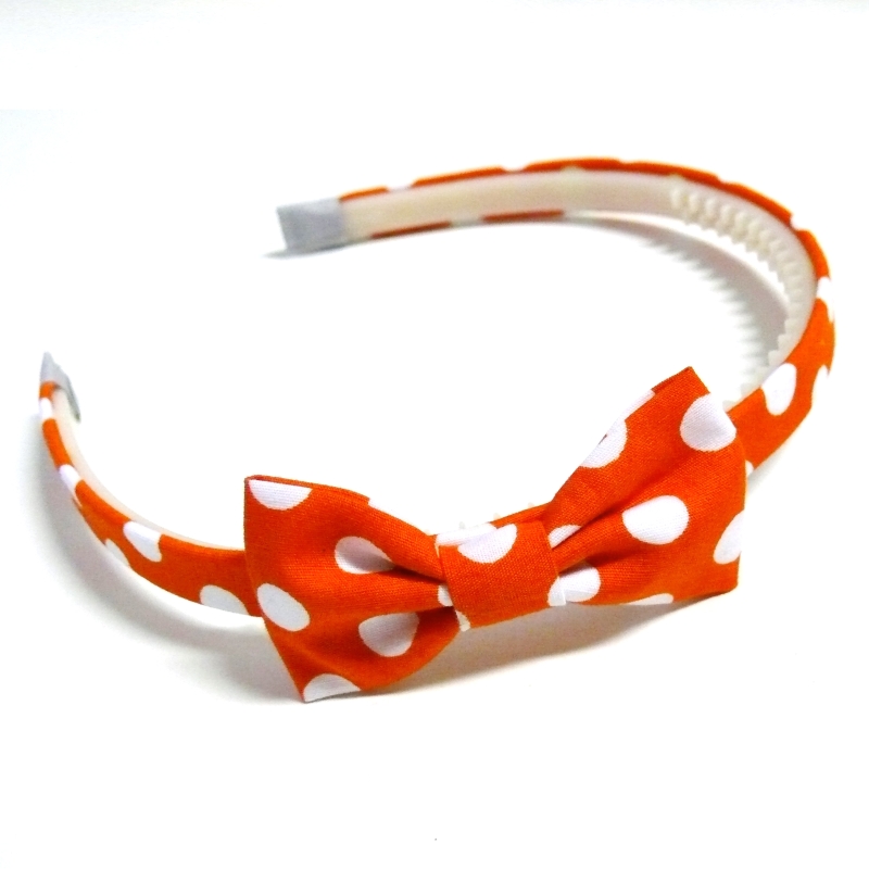 Oranžová puntíkovaná čelenka s mašlí - bavlna