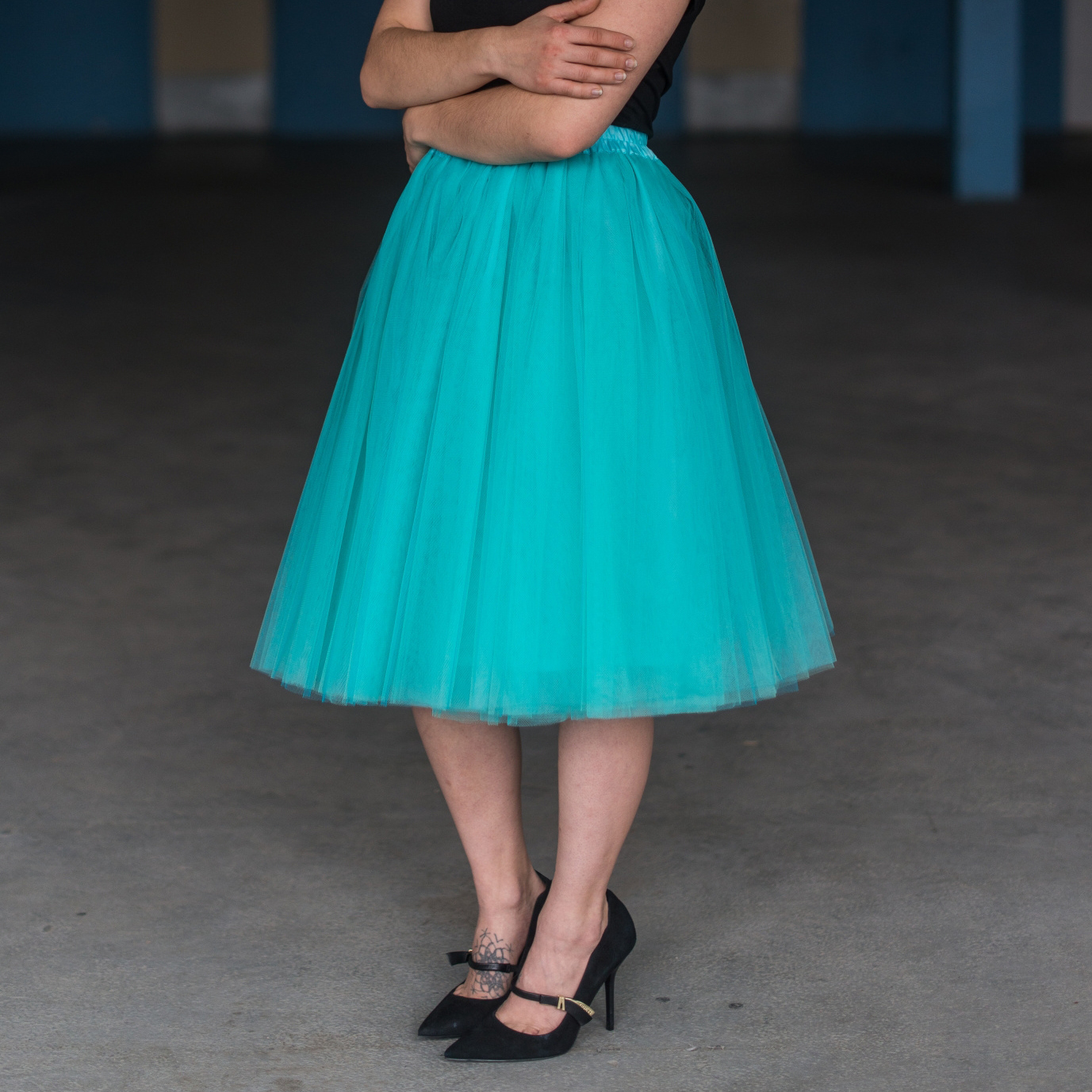 Mentolová tylová sukně