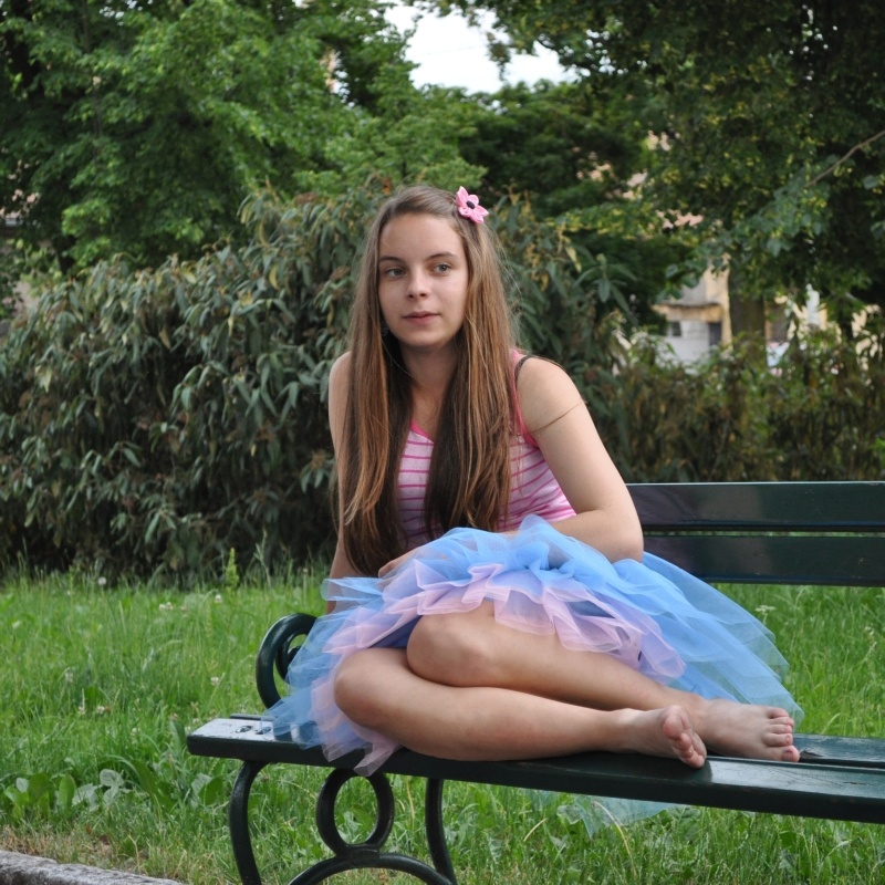 Modro-růžová tylová sukně