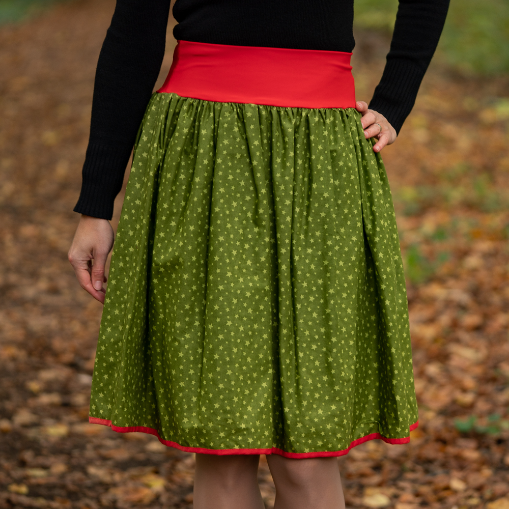 Zeleno-červená vánoční sukně