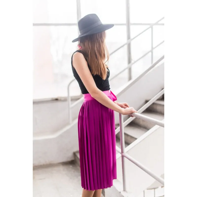 Fuchsiová zavinovací plisovaná sukně