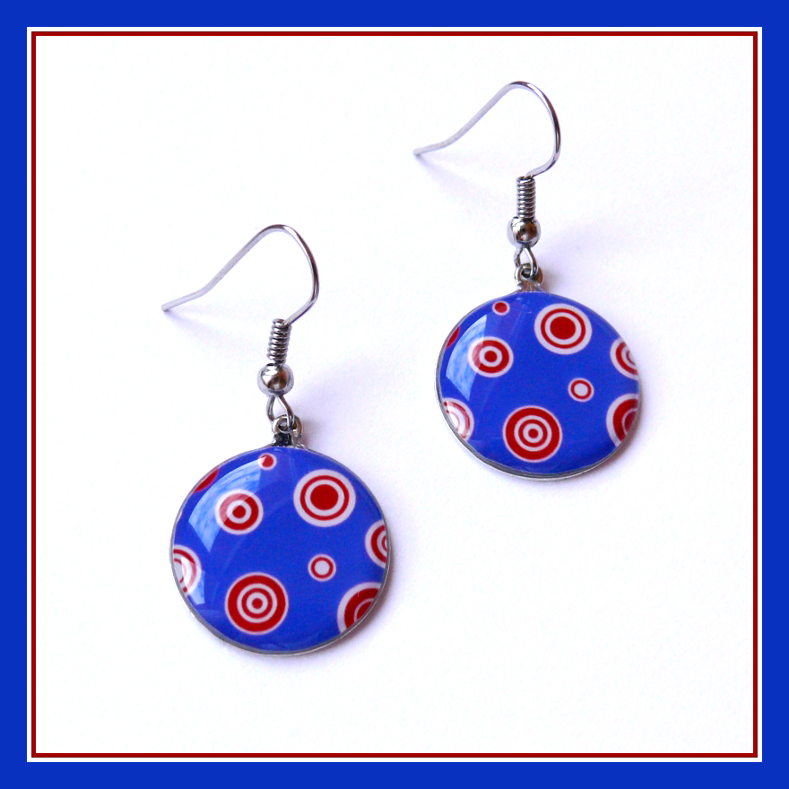 Náušnice s modro-červenými kruhy
