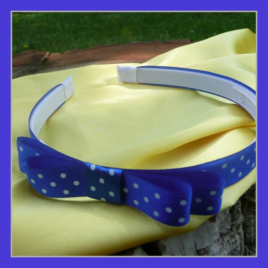 Královsky modrá puntíkovaná čelenka s mašlí