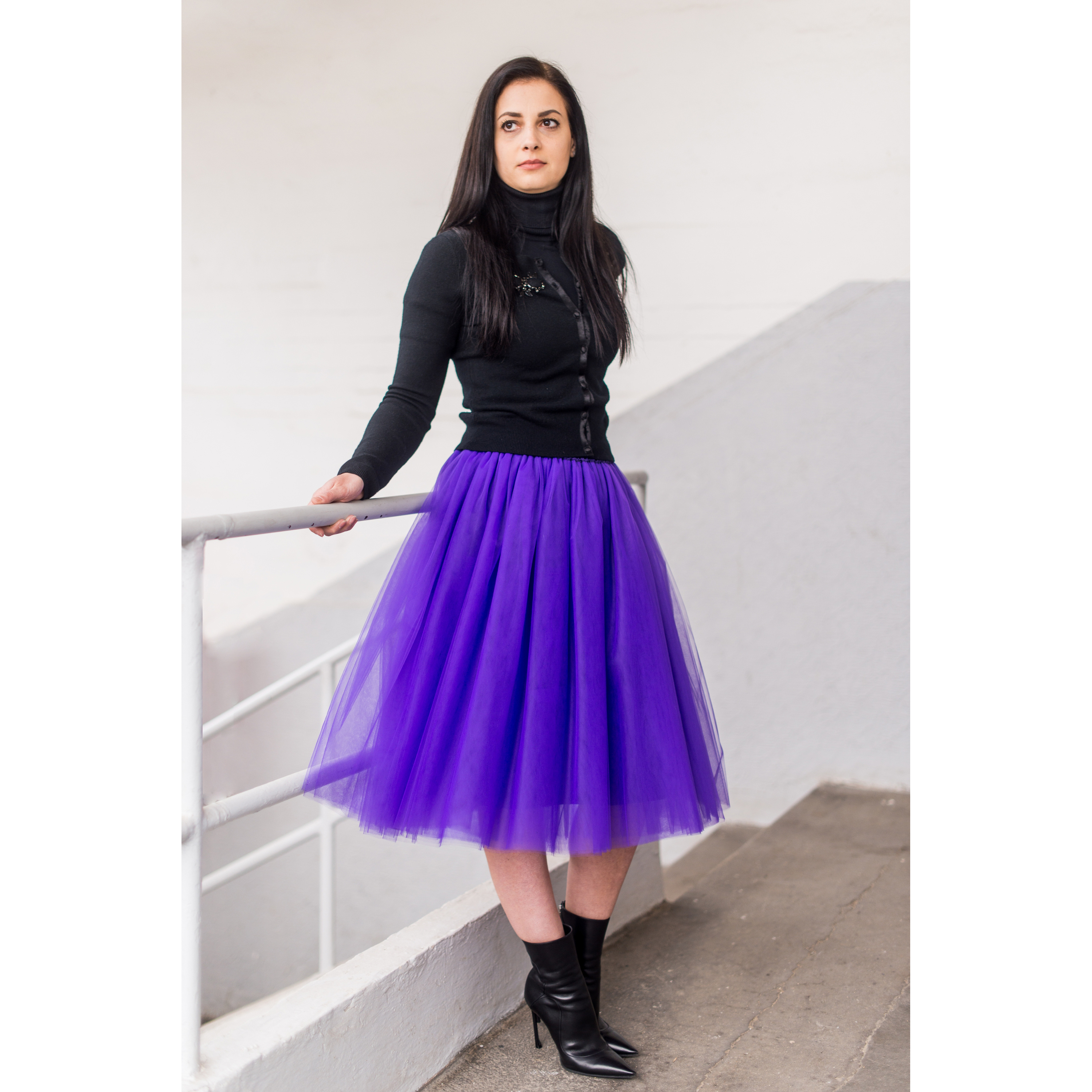 Fialová tylová sukně