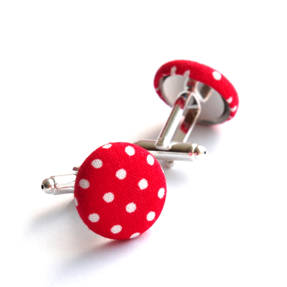 Manžetové knoflíčky červené s puntíky