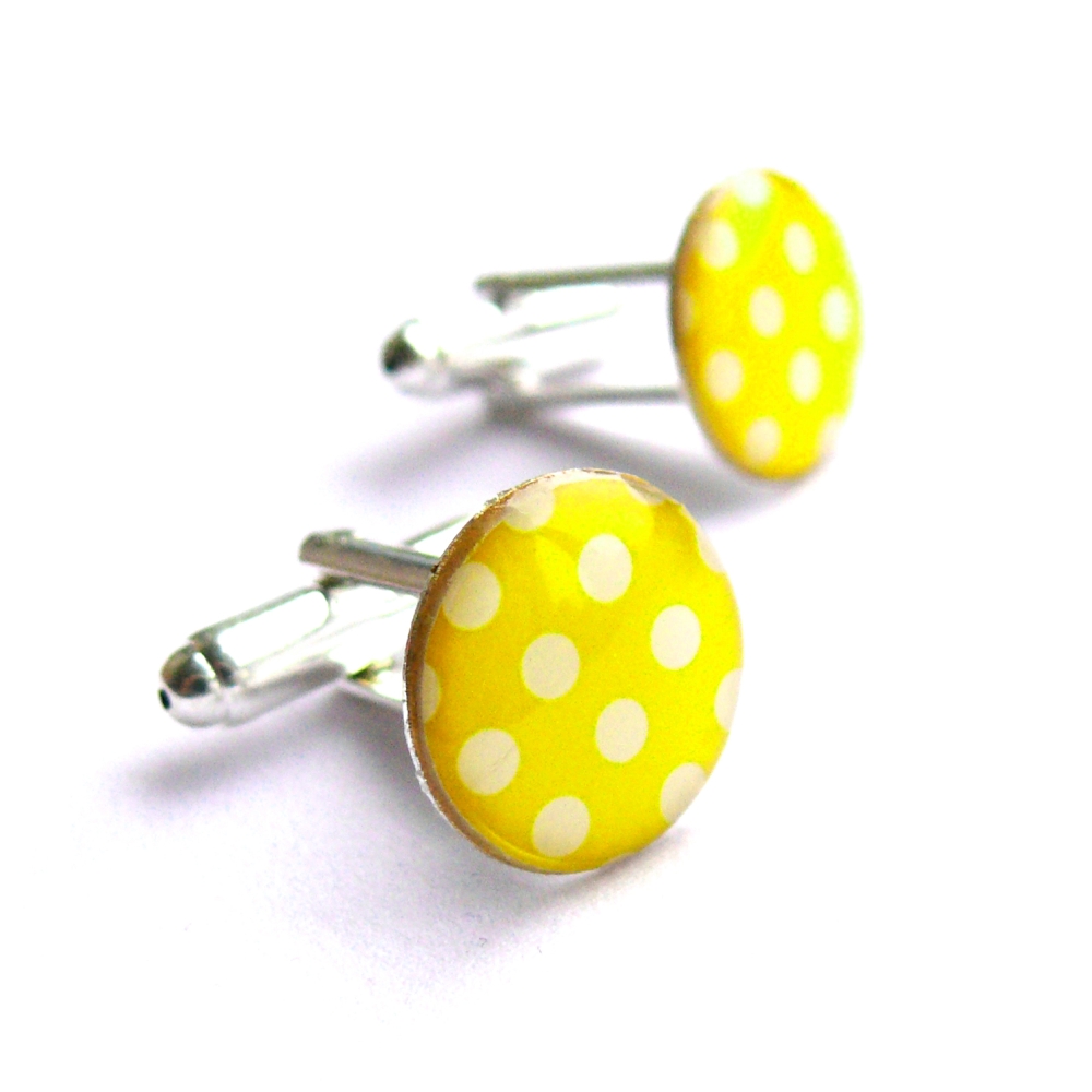 Manžetové knoflíčky žluté puntíkované