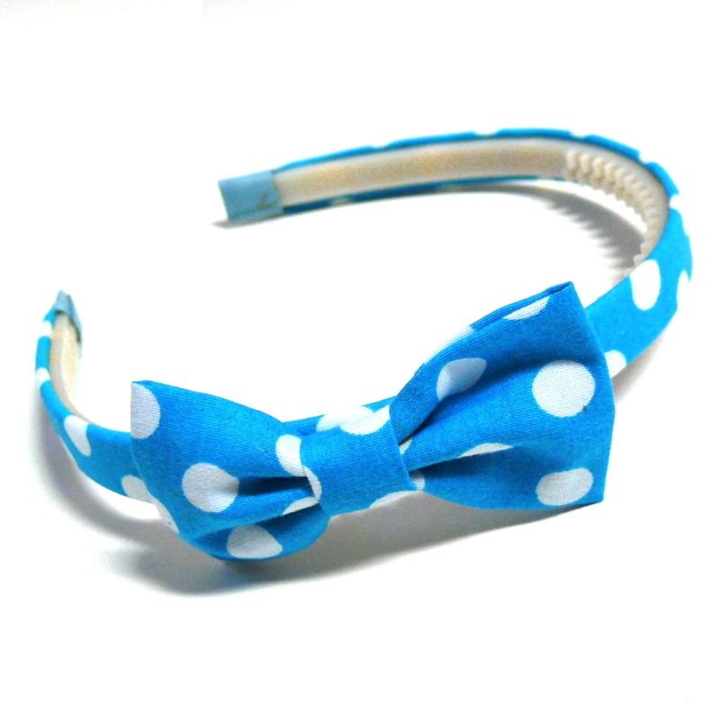 Tyrkysová puntíkovaná čelenka s mašlí - bavlna