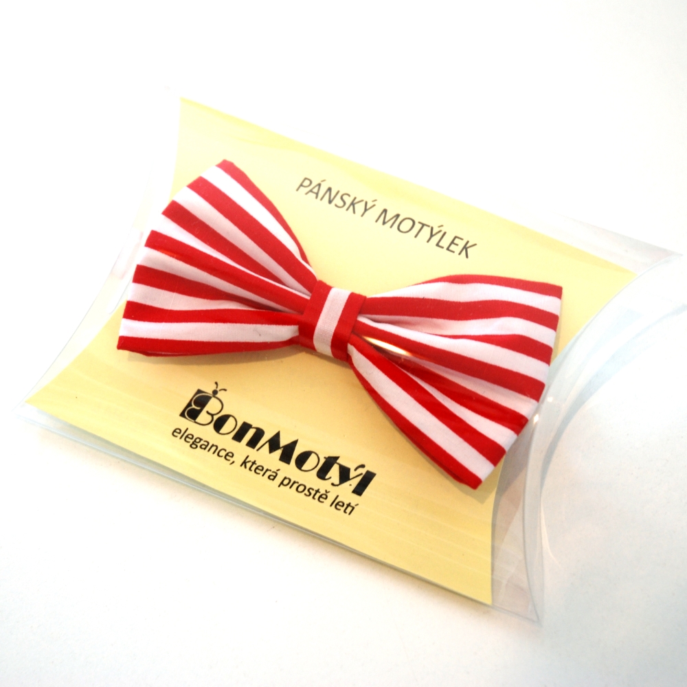 Červený podélně pruhovaný motýlek