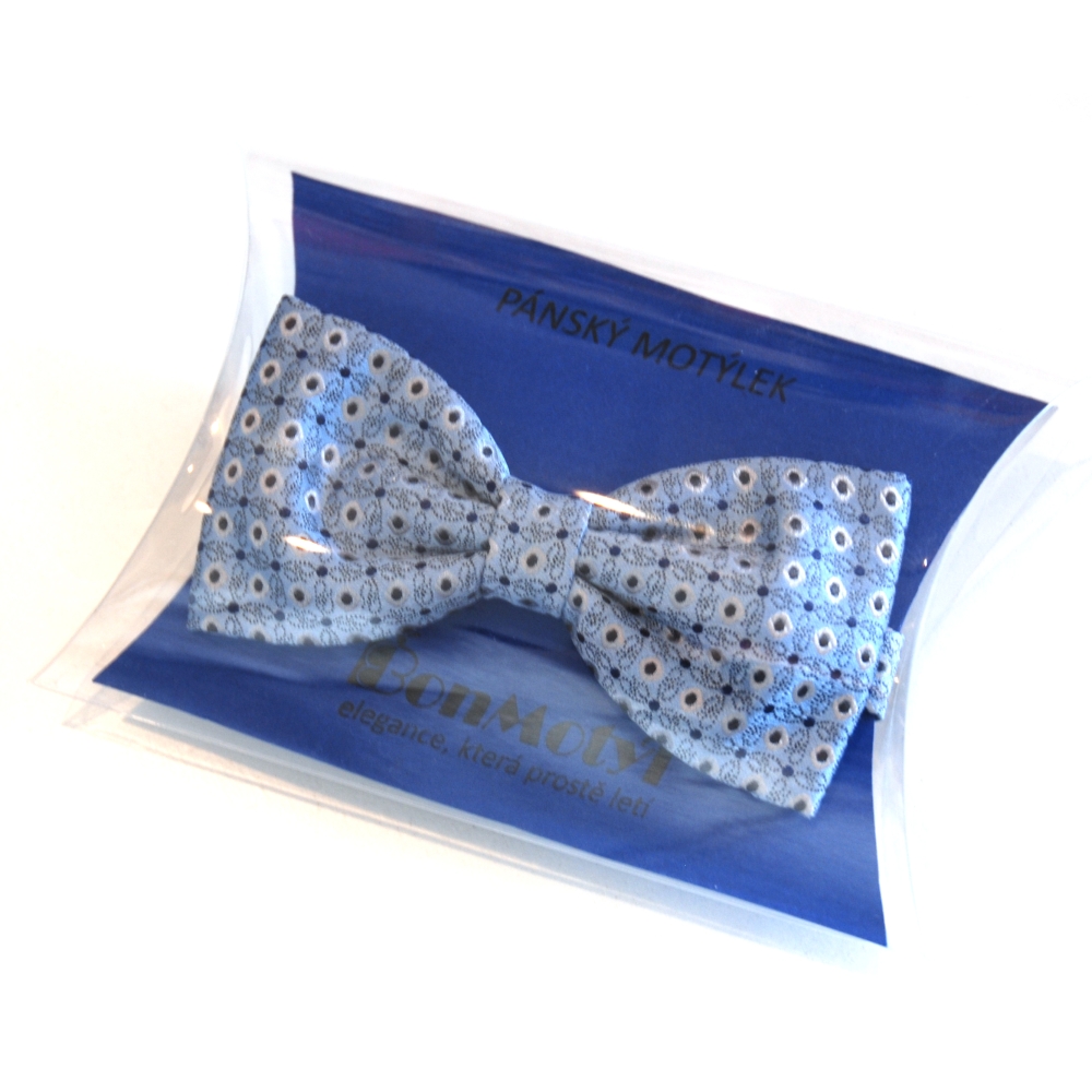 Šedomodrý motýlek s tečkami z hedvábí