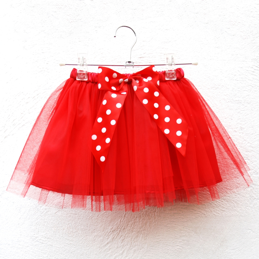 Červená tylová sukně s puntíkovanou mašlí - dětská