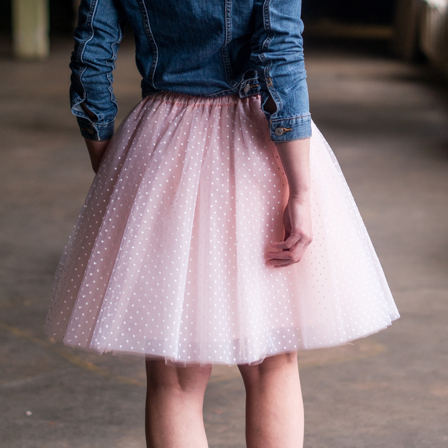 Růžová puntíkovaná tylová sukně