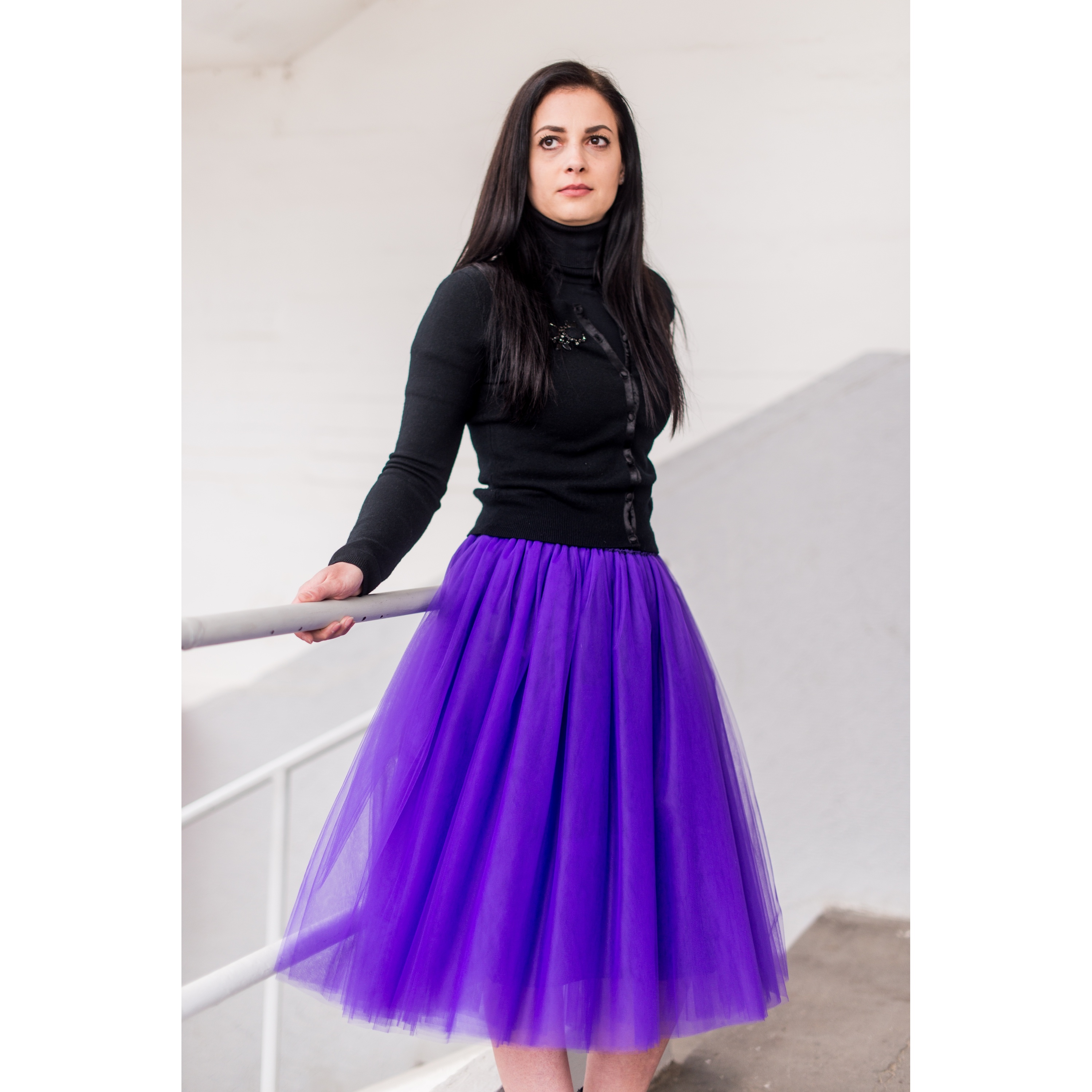 Fialová tylová sukně