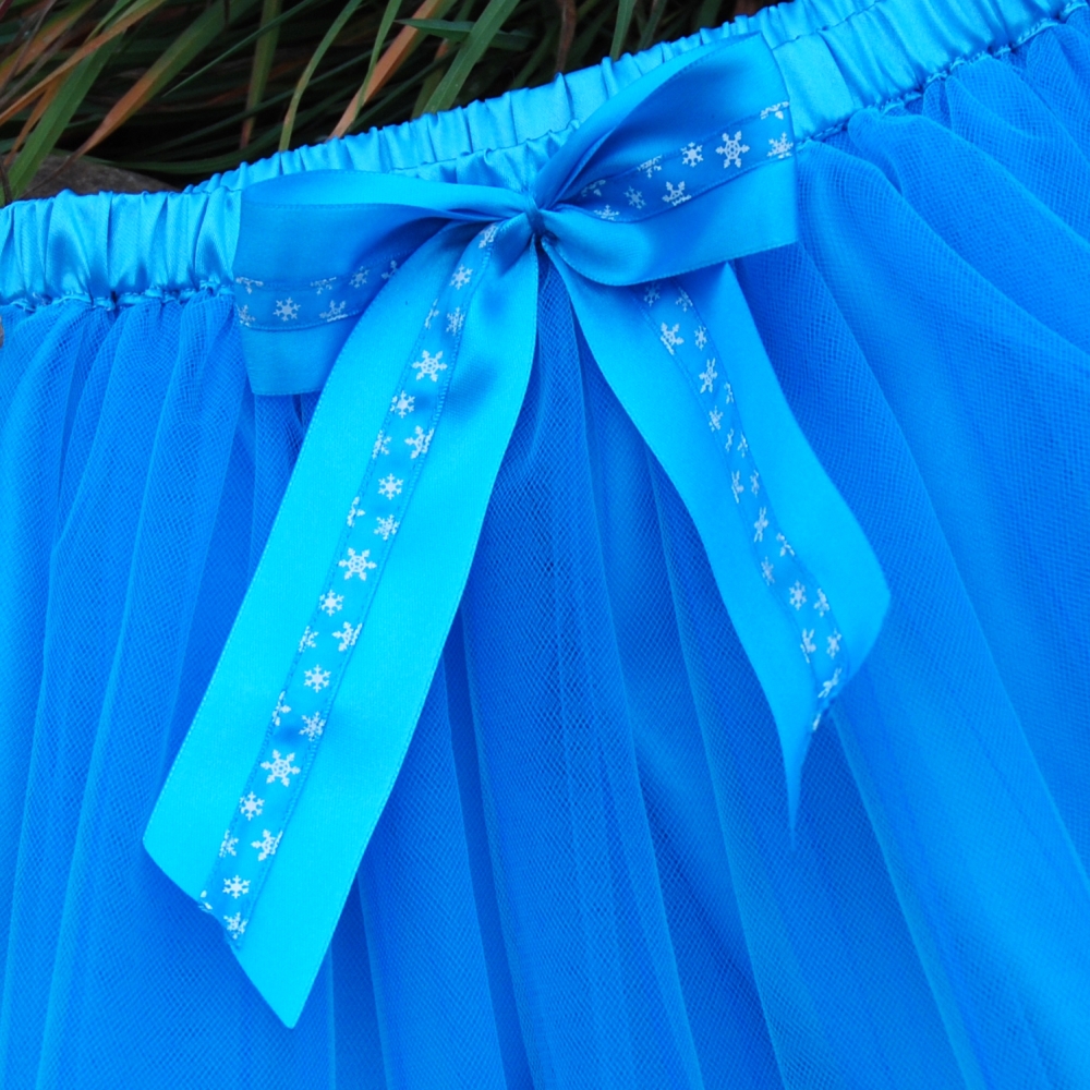 Tyrkysová tylová sukně s vločkami - dětská