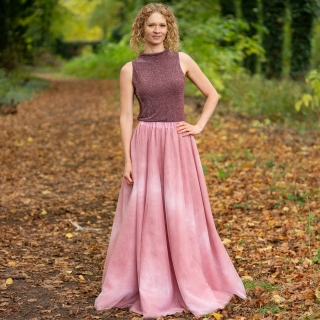 Starorůžová dlouhá splývavá tylová sukně